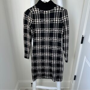 Pink Rose Black & Cream Mockneck Turtleneck Checkered Knit Sweater Dress Size S